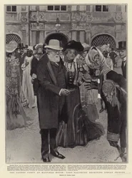 La fiesta en el jardín en Hatfield House, Lord Salisbury recibiendo a príncipes indios