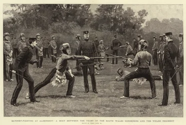 Lucha con bayoneta en Aldershot, un combate entre los equipos de los South Wales Borderers y el Welsh Regiment