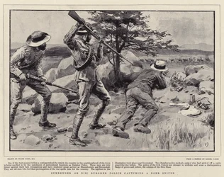 ¡Ríndete o muere! Policía burguesa capturando a un francotirador bóer