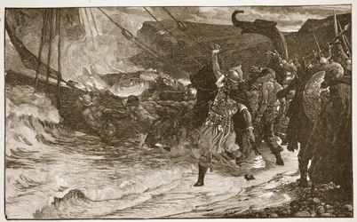 El funeral de un vikingo, ilustración de 