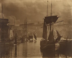 Puerto de Whitby, extremo del muelle, 1880