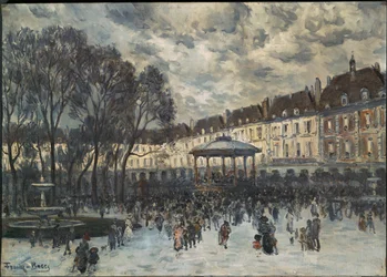 La Place des Vosges un jour de musique - Place de Vosges, París, día de un concierto ... (pintura sobre lienzo)