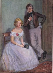 "Estoy segura de que no sé lo que quiere decir, Sr. Swiveller", dijo la Srta. Sophy con los ojos bajos, c.1920 (litografía en color).