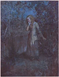 La luz se había desvanecido en la oscuridad y la tarde se hacía noche, c.1920 (litografía en color)