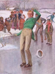 Mr Winkle on the ice (Pickwick Papers) (litografía en color)