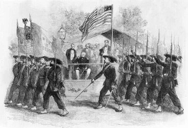 Desfile de la "Guardia Garibaldi" ante el Presidente Lincoln, 1861-1865 (c1880)