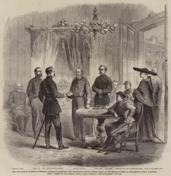 La Revolución en Sicilia, el General Garibaldi recibiendo al enviado napolitano, Mayor Bosco, en su cuartel general en la Casa del Senado, Palermo
