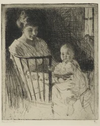 Madre e hijo (grabado con algo de punta seca)