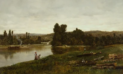 Figuras junto a un río (óleo sobre lienzo)