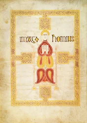 Símbolo de Mateo, `Imago Hominus, Lindisfarne, del Libro del Evangelio de Echternach, c.700