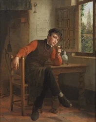 François Antoine De Bruycker - Joven fumando en pipa en el interior de un salón