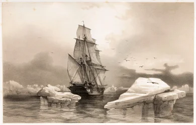 Corbeta La Recherche cerca de la Isla del Oso el 7 de agosto de 1838, de Viajes en Escandinavia, 1852