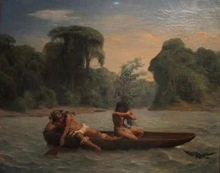Francés: Deux indiens dans un canoë / Two Indians in a Canoe