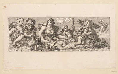 Santa Catalina con Nereidas, Sátiros y Animales Fantásticos en el Agua Figuras mitológicas junto al agua (título de la serie)