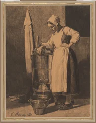 Siervo sacando agua de la fuente