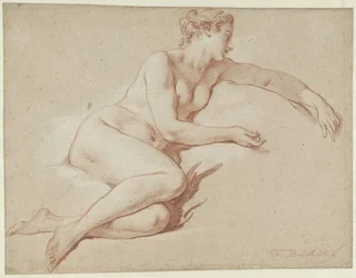 Desnudo femenino recostado, hacia la derecha