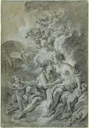 Venus apoyada en su querido Adonis