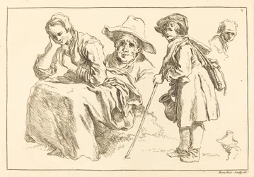Estudios de figura incluyendo niño de pie sosteniendo una jarra