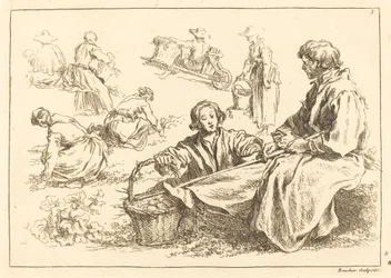 Estudios de Figuras incluyendo Dos Campesinos Sentados