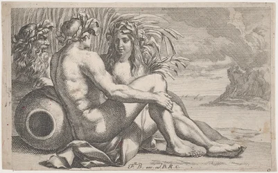 Dioses del río reclinados ante un paisaje marino, 1651-82
