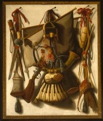Trompe l’oeil-Naturaleza muerta con equipo de caza