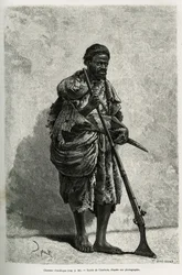 Cazador de antílopes. Grabado por Courboin, para ilustrar el Sahara argelino, por V. Largeau, en 1874-1878, publicado en el Tour du monde, bajo la dirección de Edouard Charton (1807-1890)