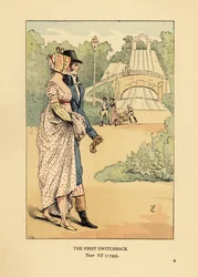 Pareja de moda en la montaña rusa de las Montañas Rusas en Belleville, construida en 1812. (El primer switchback, Año VII)