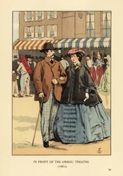 Pareja de moda delante del Teatro Ambigu