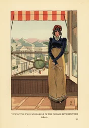 Mujer en la ventana con vista a los Panoramas y el Passage des Panoramas, en el Boulevard Montmartre, París