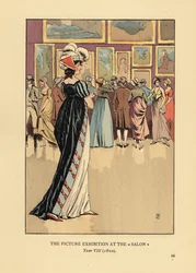 Mujer con vestido de moda en la Exposición de Pinturas en el Salón de París, Academia de Bellas Artes, Año VIII