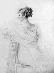 Retrato de la Sra. Récamier, tiza negra, realces de acuarela, por François Gérard.
