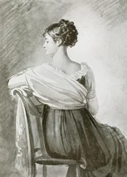 Retrato de la Sra. Récamier, tiza negra, realces de acuarela, por François Gérard.
