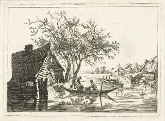 paisaje de río con granja