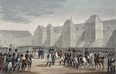 La abdicación de Napoleón y su partida de Fontainebleau hacia Elba, 20 de abril de 1814