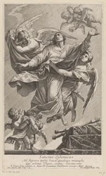 San Luis IX llevado al cielo por dos ángeles Sanctus Ludovicus (título sobre el objeto)