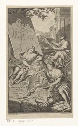 Alegoría op de meetkunde Titelpage voor: Pomponius Mela en Abraham Gronovius, Pomponii Melae de situ orbis libri III, 1782