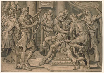 David tocando el arpa ante Saúl, 1555