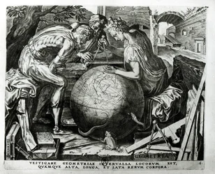 Geometría, grabada por Hieronymus Cock (h. 1510-70)