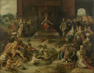 Alegoría sobre la abdicación del emperador Carlos V en Bruselas el 25 de octubre de 1555, 1642