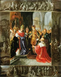 El emperador Carlos V muestra las vestiduras de la Virgen