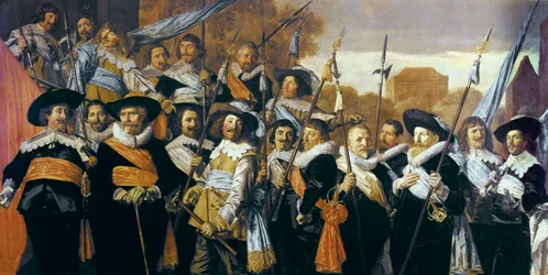 Retrato de grupo de oficiales y subalternos de la Guardia Cívica en Haarlem