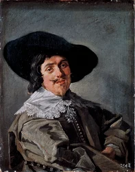Retrato de un hombre con abrigo amarillo-gris