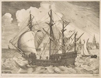 Cuatro mástiles armados saliendo al mar de Los barcos de vela, ca. 1555-56