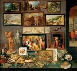 El gabinete del coleccionista - Frans Francken el Joven (1581-1642). Óleo sobre madera, hacia 1620-1625. Dimensiones: 74 x 78 cm. Museo de Historia del Arte, Viena