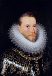 ""Retrato de Alberto de Austria (1559-1621)" (Retrato de Alberto VII, Archiduque de Austria (1559-1621)) Pintura de Frans Pourbus el joven (1569-1622) - Óleo sobre madera - Dim 60x42 cm Groeningemuseum, Brujas