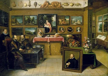 Gabinete de un Coleccionista con Abraham Ortelius y Justus Lipsius, 1618