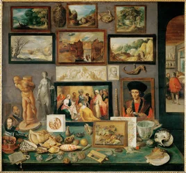 Una colección de arte y curiosidades (pintura sobre madera de roble)