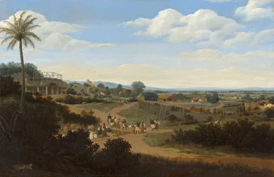 Paisaje brasileño con una casa en construcción, c.1655-60 (óleo sobre tabla)