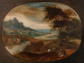 Paisaje con el buen samaritano (óleo sobre lienzo)