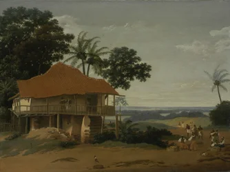 Paisaje brasileño con casa de trabajador, c.1655